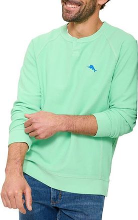 Tommy Bahama Montego Bay Abaco Long Sleeve Cotton & Lyocell Notch Neck Sweatshirt in Lt Neptune Green at Nordstrom, Size 3Xlt