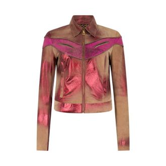 Roberto Cavalli Metallic Leather Jacket - Dames - Leren en Su&egrave;de Jassen - Roze - S - Leer - Jassen