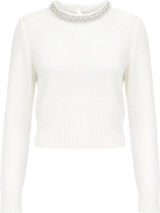 Pinko Berlino Trui - Dames - Ronde hals truien - Wit - XS - Katoen - Truien & Vesten