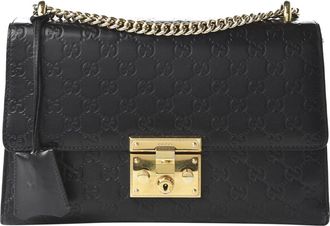 Gucci Black Guccissima Medium Padlock Shoulder Bag