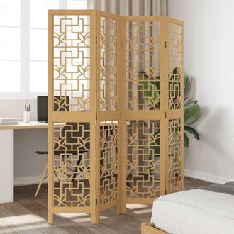 vidaXL Vidaxl - Biombo Separador De 4 Paneles Madera Maciza Paulownia Marr&oacute;n