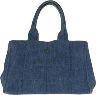 Prada Pre-owned Denim Canapa Triangle Logo Tote - Dames - Vintage Shopper - Blauw - ONE Size - Denim - Vintage