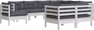 vidaXL Muebles De Jard&iacute;n 9 Pzas Y Cojines Blanco Madera Maciza De Pino Vidaxl