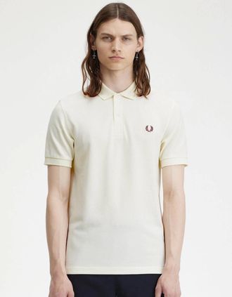Fred Perry Mens Fred Perry Mens Plain Signature Polo Shirt - Ecru/Oxblood V84 - White - Size: 40