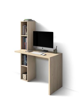 HERDASA Escritorio Modelo 639 De La Colecci&oacute;n Nelle Roble, Encimera En Cascada Y Estanter&iacute;a Lateral, De Herdasa