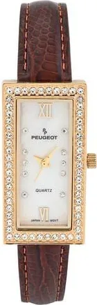 Peugeot Luxury Rectangular Crystal Bezel Leather Watch- 35x20MM in Brown at Nordstrom