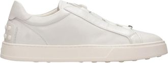 Tod's Witte leren sneakers met logoplaquette - Heren - Sneakers - Wit - 43 EU - Leer - Schoenen