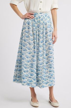 Dôen Marcie Floral Organic Cotton Maxi Skirt in Bleu Rosier Floral at Nordstrom, Size Xx-Small