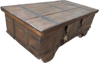 Wanderlust Deco Mesa Ba&uacute;l De Madera Artesanal Marr&oacute;n 140x76x54h