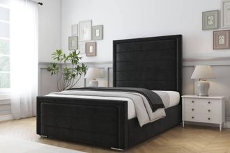 Comfort Beds Anna Plush Bed Frame - 50 Upholstered Headboard in Black | Size: Single