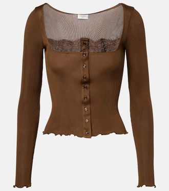 Saint Laurent Lace-trimmed silk jersey Henley shirt