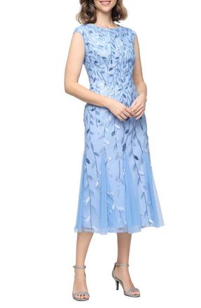Alex Evenings Sequin Leaf Embroidery Cocktail Midi Dress in Hydrangea at Nordstrom, Size 14