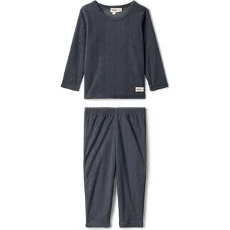 Mocha Boy Cable Textured Velour Top and Pants Set in Grey at Nordstrom, Size 18M