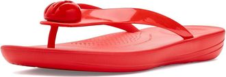 FitFlop Iqushion Glossy-Button Flip-Flops Womens Wedge Shoes Cherry Tomato : 10 M (B), Rubber