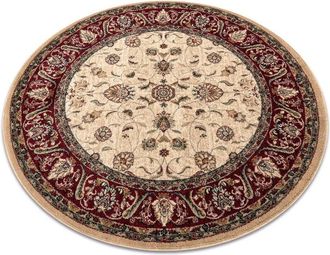 RugsX Wool carpet OMEGA circle ARIES flowers light ruby beige round 135 cm