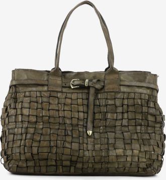 Campomaggi Borsa shopper Penelope in pelle intrecciata verde