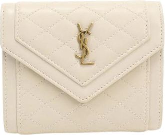 Saint Laurent Pre-owned Portemonnee (tri-fold) - Dames - Vintage Accessoires - Beige - ONE Size - Leer - Vintage