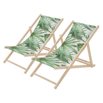ECD Germany Ecd Germany 2x Sillas De Playa De Madera Con Dise&ntilde;o Palmera Verde-blanca Tumbona Plegable Con Respaldo Ajustable En 3 Posiciones De Reclinaci&oacute;n Asient
