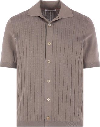 Brunello Cucinelli RIBBED KNITTED POLO Size: 52, colour: BROWN