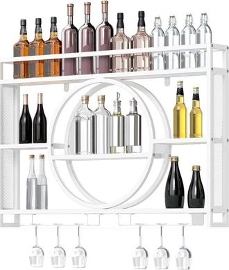 Costway 5-Tier Wall Mounted Wine Rack with Glass Holder White