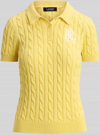 Lauren Ralph Lauren Regular Fit Strick Poloshirt mit Label Stitching in Hellgelb, Gr&ouml;&szlig;e XL