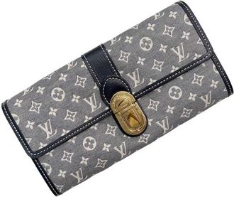 Louis Vuitton Gray Navy Canvas Leather Long Wallet (Bi-Fold) (Pre-Owned)