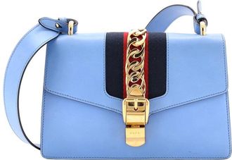 Gucci Blue Leather Sylvie Shoulder Bag Small (Authentic Pre-Loved)