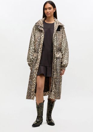 Ganni Leopard Nylon Parka Coat - Size 34