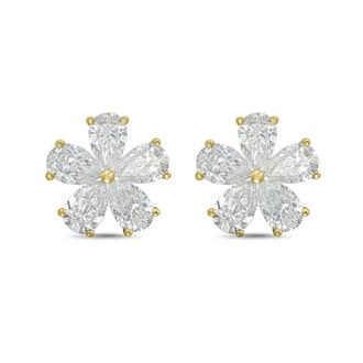 Diana M. Jewels 14kt Yellow gold 6.00cts lab grown Pear shaped diamond flower cluster stud earrings