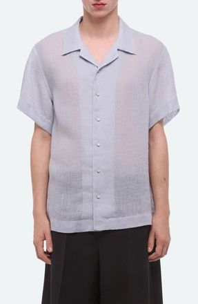 Helmut Lang Relaxed Linen Camp Shirt in Pacific at Nordstrom, Size X-Large