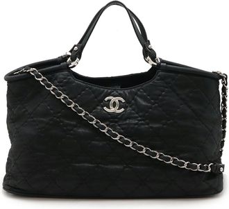 Chanel Wild Stitch Black Leather Handbag Shoulder Bag Tote Bag (Pre-Owned)