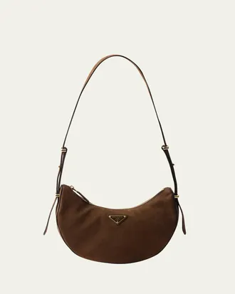 Prada Arque Nubuck Leather Half-Moon Shoulder Bag
