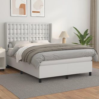 vidaXL Cama Box Spring Con Colch&oacute;n Cuero Sint&eacute;tico Blanco 140x190 Cm Vidaxl