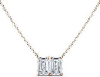 HauteCarat Lab Grown Diamond Twin Emerald Cut Pendant Necklace in 18K Rose Gold at Nordstrom, Size 18