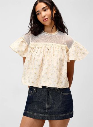 Twik Womens Mesh flowers babydoll blouse