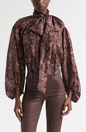 L'agence Rhett Oversize Linen & Silk Top in Brown Etched Paisley at Nordstrom, Size Xx-Large