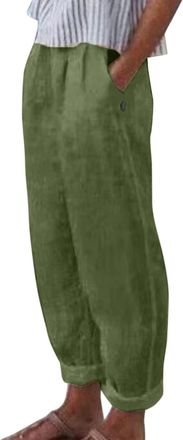 Generic Ladies Trousers Summer Capri Cropped 4572 Pants Stretch Fit Elasticated Waistband Trousers with Pockets Soft Stretchy Lightweight Pants Wide Leg Light