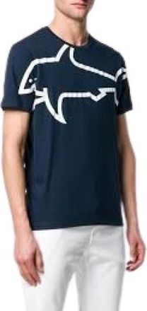 Paul & Shark Blauw Katoenen T-shirt met Haaienprint - Heren - T-shirts - Blauw - 2XL - Katoen - Tops