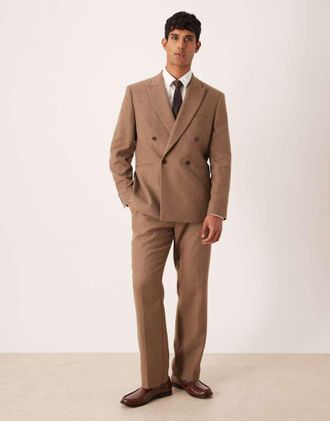 Asos Pantaloni da abito dritti in misto lana marroni-Marrone