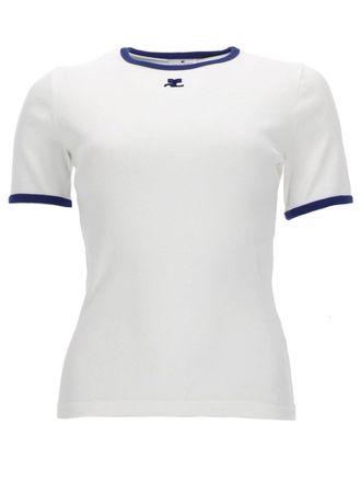 Courr&egrave;ges White Slim Fit Blue Trim T-Shirt