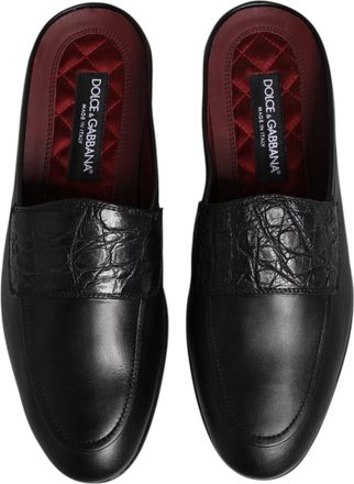 Dolce & Gabbana Mens Black Calfskin Leather Slip On Loafers Shoes Caiman