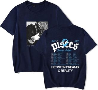 Generic J Arthur The Pisces World Tour 2025 Print T-Shirt Men Women O-Neck Fashionable Short Sleeve (Navy,3XL)