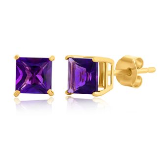 MAX + STONE 10k Yellow or White Gold 5mm Princess Cut Gemstone Stud Earrings