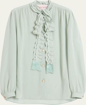 Valentino Garavani Ruffle Tie-Neck Silk Blouse