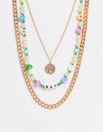 Madein. Madein pack of beaded necklaces in multi colours