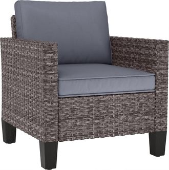 OUTSUNNY Single Rattan Chair - Garden Armchair with Cushions - Light Grey | TJ Hughes