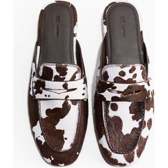 H&M Leather Loafer Mules in Dark Brown/cowhide Print at Nordstrom, Size 9