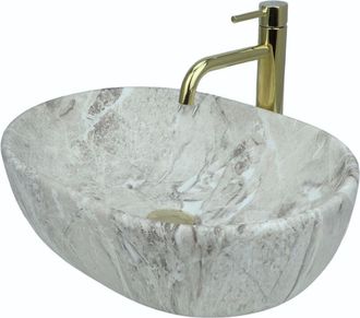 OEM Lavabo Sobre Encimera Gtm Design 48 Cm - Lavabo Moderno Mate Sin Orificio Para Grifer&iacute;a - Elegante Lavabo Sobre Encimera Ovalado Para Ba&ntilde;os Y Aseos De
