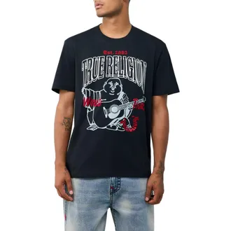 True Religion Groovy Buddha Embroidered Cotton Graphic T-Shirt in Jet Black at Nordstrom, Size Xxx-Large
