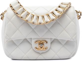 Chanel White Mini Quilted Caviar Chain Soul Flap